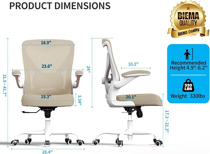 Ergalithic Ergonomic Office Chair - X-Shaped Computer Desk Chair Comfy, Gaming Chair, Office Chair with Lumbar Support, Mesh Office Chairs, Desk Chair for Long Hours(White Beige)