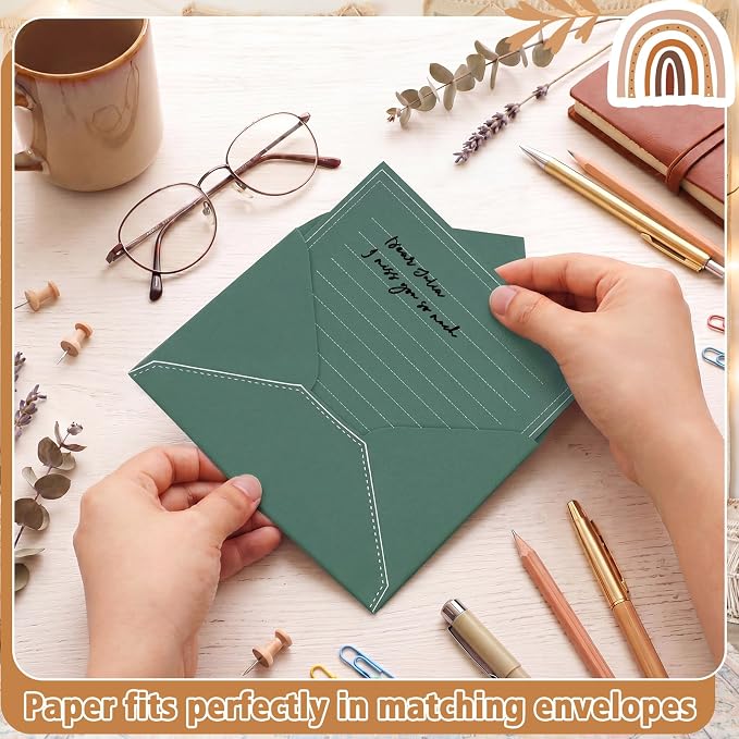 TaoBary 160 Packs Stationery Paper Set (50 Double Sided Stationery Writing Papers 50 Matching Envelopes) 60 Round Dot Sticker, 10 Design(5.5 x 8.25 Inch,Bohemia Color)