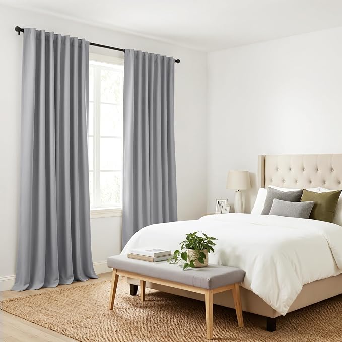 PONY DANCE Blackout Curtain Blinds - 42-inch Wide by 90-inch Long, Silver Grey Thermal Insulated Light Block Back Tab/Rod Pocket Curtains Window Cover Shades for Bedroom Living Room, 2 Panels
