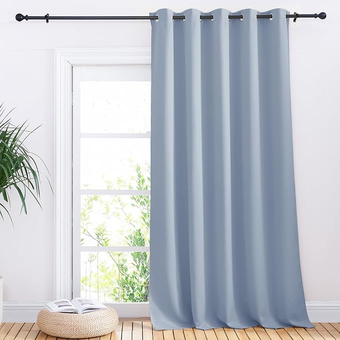 NICETOWN Sliding Door Curtains, Wide Thermal Blackout Patio Door Curtain Panel, Vintage Blue, W70 x L95, Sliding Door Drapes/Draperies with Grommet Top