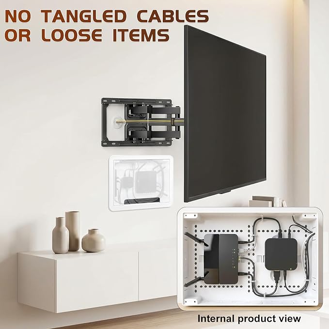 9" in Wall TV Media Box for Device & Cable Management Hidden Outlet Box, Structured Wiring Enclosure with Custom Knockouts, WiFi Friendly, for Roku, Apple TV, Fire TV Stick & Samsung One Connect Mini