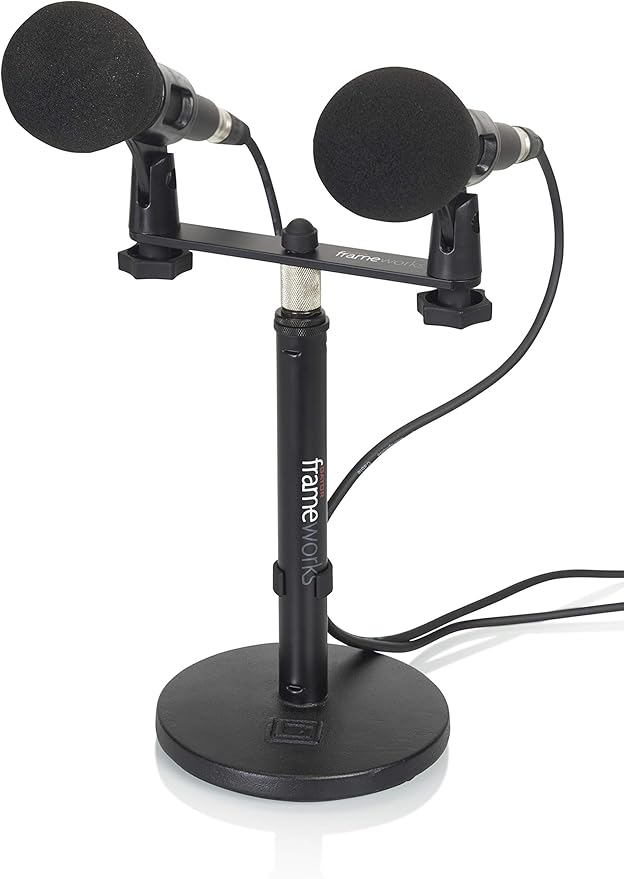Gator Frameworks 1-to-2 Mic Mount Bar with Standard 5/8-Inch Thread Suitable for Most Microphone Stands Boom Arms (GFWMIC1TO2)