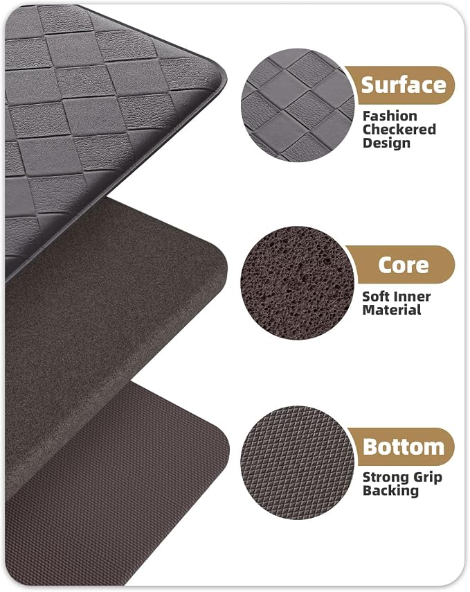 Color&Geometry Checkered Kitchen Floor Mat 17x59 Anti Fatigue Narrow, Grey | Waterproof & Oil Proof, Easy Clean PVC Kitchen Rug For Busy Family, 0.4in Thick Cushion For Long Standing, Non Slip, Small