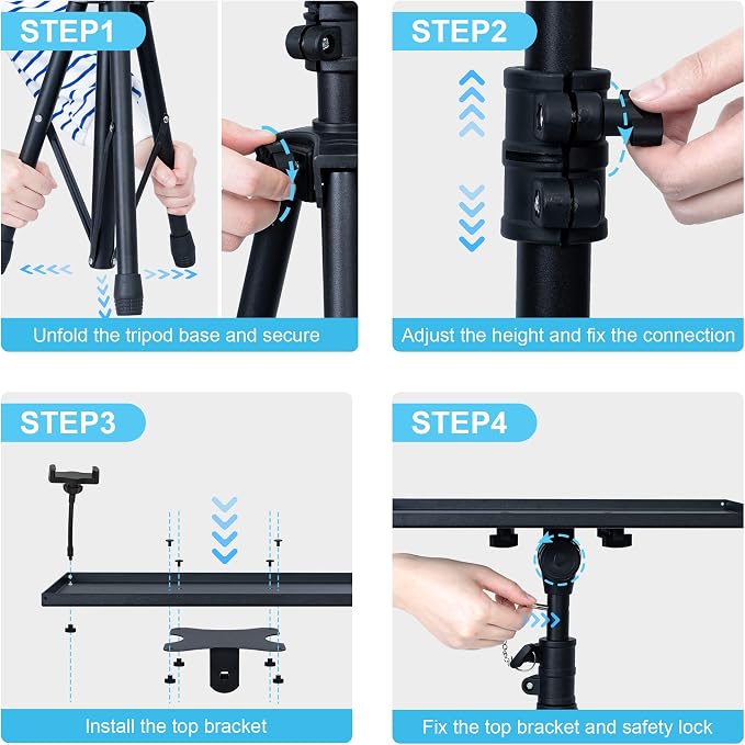Projector Stand Tripod Adjustable, Laptop Height from 23.5 to 46.5 inches with Gooseneck Phone Holder, Floor for Office, Home, Stage, Studio, DJ Racks Holder Mount