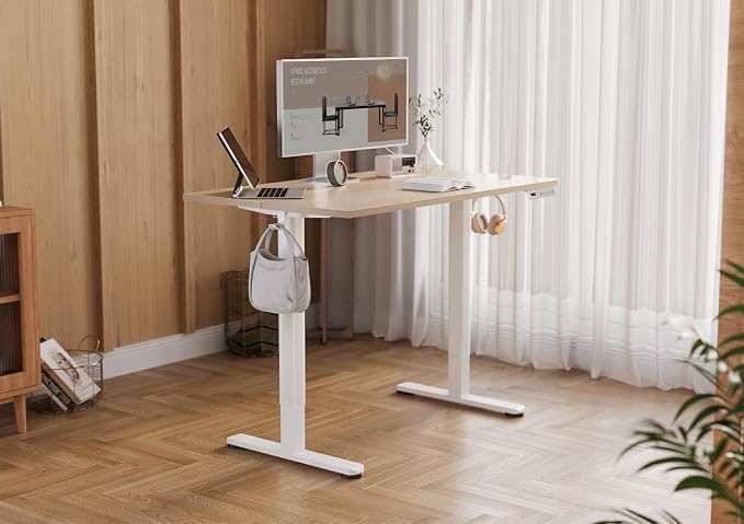 YDN Electric Standing Desk, 55 x 24 Inches Adjustable Height Stand up Desk with Cable Management, Home Office Desks with Splice Board & Frame, Nature Top