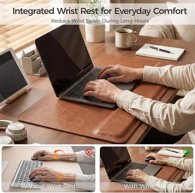 Magnetic Desk Mat System with Wrist Support 80×40cm, Premium Leather Desk Pad with Magnetic Accessories, Waterproof Non-Slip Desk Organizer for Office & Gaming
