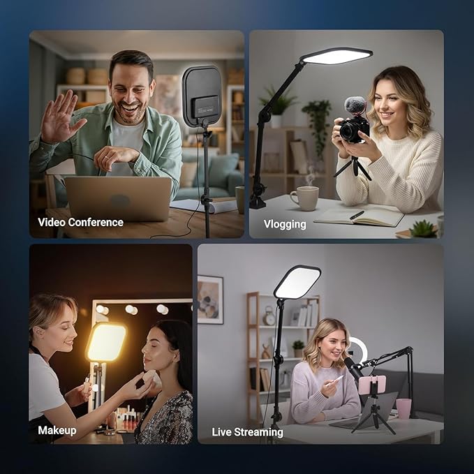 NEEWER Basics 10.8" Video Conference Lighting with Desk Clamp Stand, 15W Bi Color Edge Lit Full Screen Dimmable Streaming Light CRI95+ for Video Recording Computer Laptop Webcam Zoom Calls, L220