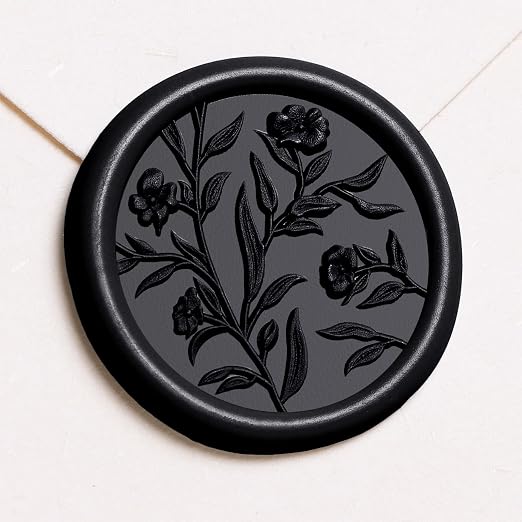 UNIQOOO Wax Seal Stickers - 3D Floral Wedding Invitation Envelope Seal Sticker, 50 Pcs Self- Adhesive Flower Black Stickers, Perfect for Invitation, Christmas, Gift Wrapping
