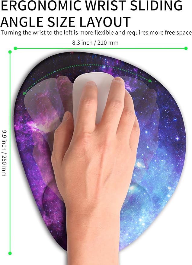 Palm-Rest and Wrist-Hugging Mouse Pad Wrist Rest, Ergonomic Wrist Support with Curve Fitting Cushioned Memory Foam for Carpal Tunnel Pain Relief, 9.9 x 8.3 Inch, Galaxy