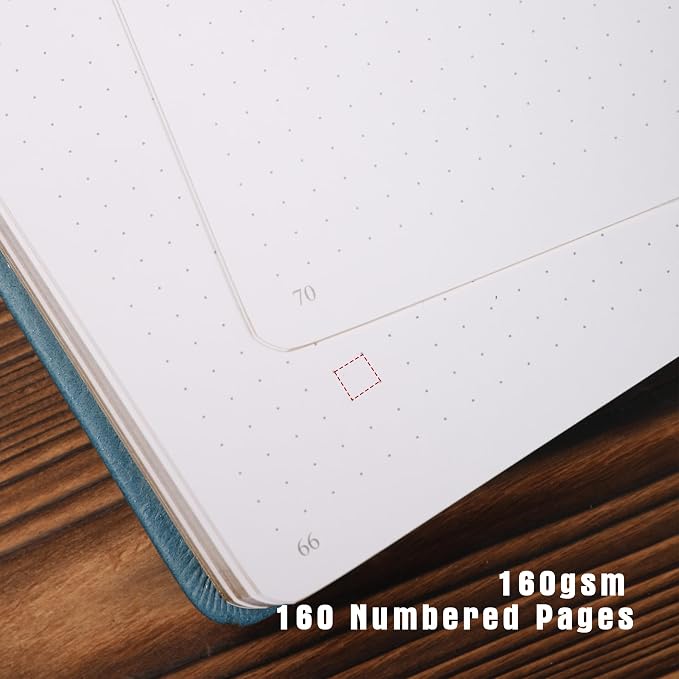 TIEFOSSI Dotted Journal Notebook, Dot Grid Notebook for Women Men, Hardcover PU Leather Journal, 160 GSM Thick Paper, 160 Numbered Pages with Gold Edges, 8 x 8 Square Diary
