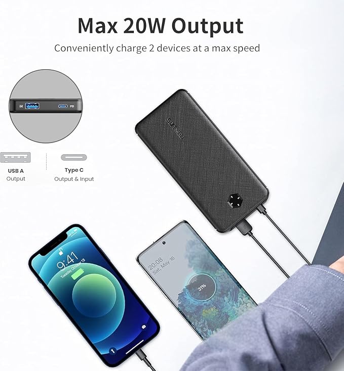 SIXTHGU Portable Charger, Slim 10000mAh PD 20W Power Bank, USB C in&Out Fast Charging Battery Pack, External Phone Powerbank Compatible with iPhone 16 15 14 13 Samsung S22 S21 Google iPad etc