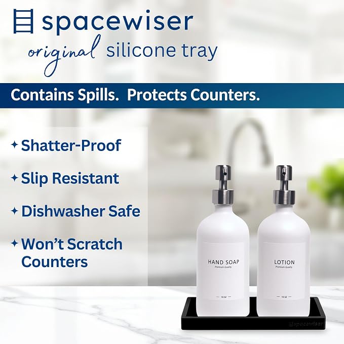 Countertop & Vanity Silicone Tray – 2 PC Small 7.7" Soap Tray | Kitchen Soap Tray Set, Dish Soap Tray for Kitchen Counter, Kitchen Sink Tray, Silicone Soap Dispenser Tray & Sponge Holder