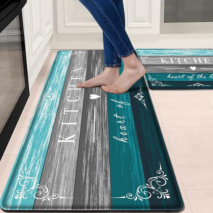 Sofort Kitchen Mats Cushioned Anti Fatigue, Non Slip Kitchen Mats for Floor | Farmhouse Kitchen Rugs, Waterproof, Comfort, Teal, Memory Foam, Turquoise, For Office, Sink, Laundry, 17"x 29"+ 17"x 47"