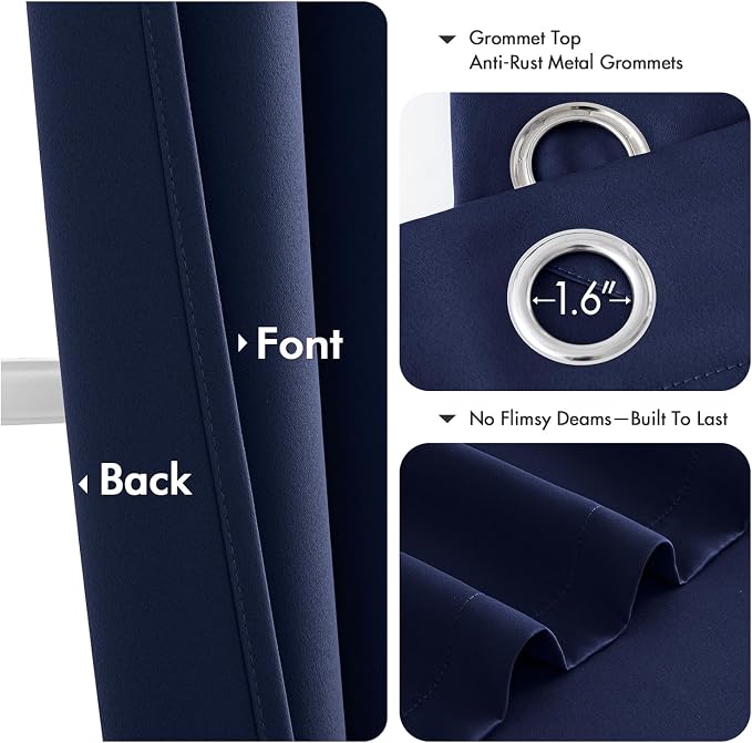 MIULEE Blackout Curtains for Bedroom Living Room 2 Panels, Thermal Insulated Room Darkening Drapes Grommet Noise Reducing Light Blocking Window Treatments 90 Inches Long 40x90 Inch Navy Blue