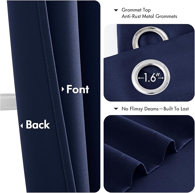 MIULEE Blackout Curtains for Bedroom Living Room 2 Panels, Thermal Insulated Room Darkening Drapes Grommet Noise Reducing Light Blocking Window Treatments 86 Inches Long 40x86 Inch Navy Blue