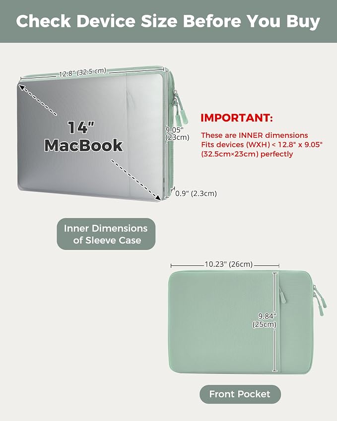 ProCase Laptop Sleeve 14" for MacBook Pro 14-Inch M5/M4/M3/M2/M1 Pro/Max 2026-2021, Computer Case Also Compatible with 14" HP Dell ASUS Lenovo Acer Chromebook -Willow Green