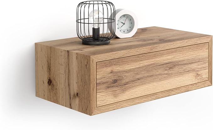 Mobili Fiver, Riccardo Floating nightstand, Rustic Oak, 17.7" x 9.8" x 6.1 ", Melamine-Finished, Modern Bedside Table, End Table, Italian Furniture