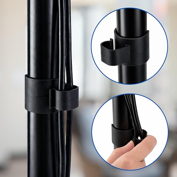 24 Pcs 35mm Speaker Pole Cable Clips, Pole Cable Management Clips | Sturdy Flame-retardant PP Material, Easy Snap-on, Secure Firm Clamping, Sufficient Kit for Multiple Audio-visual Devices