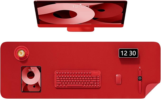 Desk Pad, 48" x 17" PU Leather Non-Slip Desk Mat Large Mouse Pad for Desktop, Waterproof Laptop Computer Writing Mat for Office, Home, Work, Gaming, Bright Red