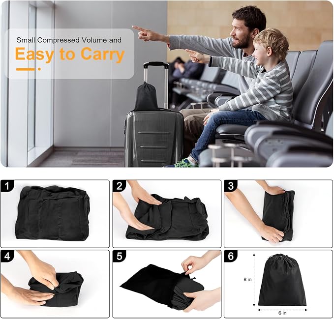 Maliton Inflatable Travel Foot Rest Pillow, Toddler Airplane Bed, Car Seat Foot Rest for Kids, Adjustable Height Leg Rest Pillow for Airplane, Home, Office(Black, 1 Pack)
