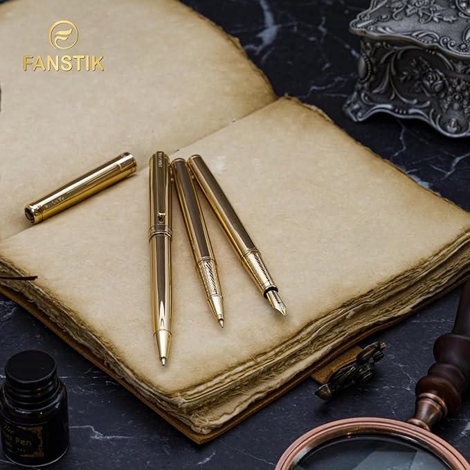 Gold Luxury fountain pen, fancy gift set for women, Real 24K Gold Plating, Professional executive pen gift set for men (Lux fountain Gld)
