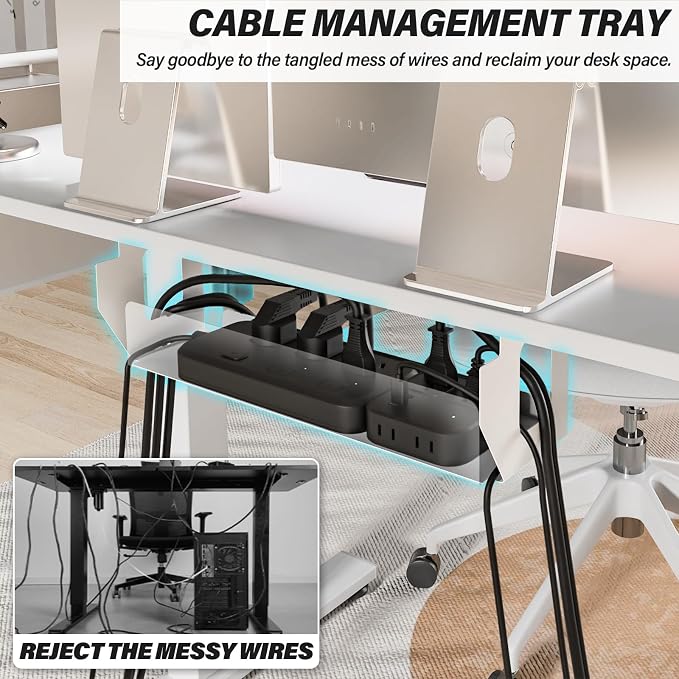 Kingant Standing Desk Height Adjustable Small Electric Stand Up Desks [32 x 24 Inch] - Ergonomic Sit Stand Desk Rising Desks for Home Office Computer Desk Stand Desk Workstation with Cable Management
