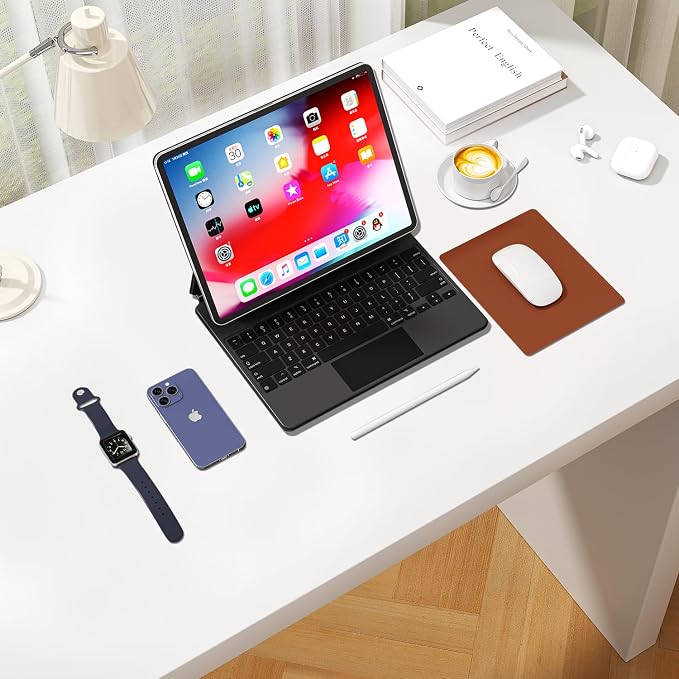 Leather Desk Pad Protector, Waterproof Mouse Pad, PU Desk Mat, Office Desk Cover, Desk Writing Mat for Office/Home/Work/Cubicle (Brown/Gray) 9x8 in