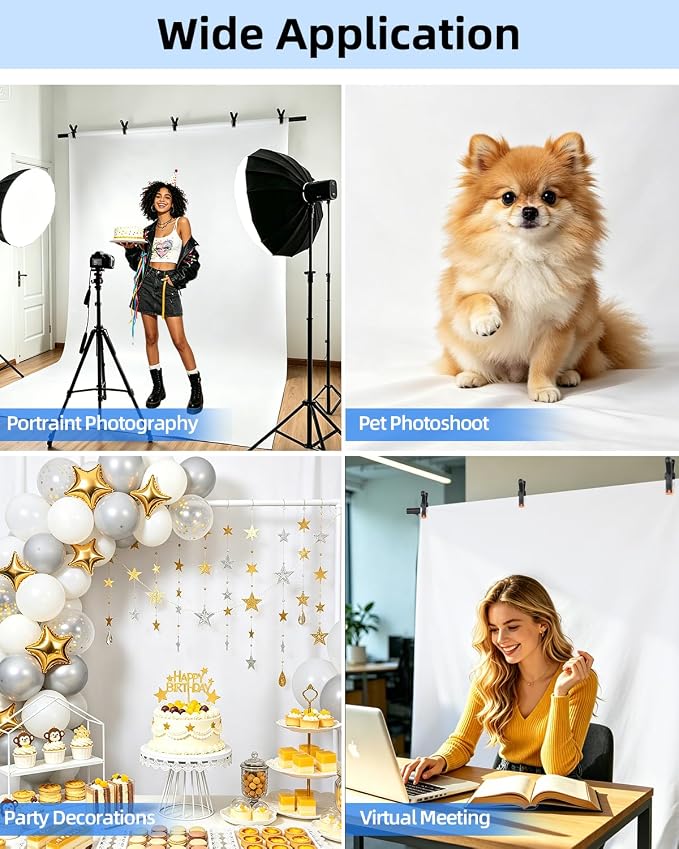 Hemmotop White Photo Backdrop Stand 8x7.5ft, Seamless White Photography Background with Stand Kit for Photoshoot Wedding Birthday Graduation Baby Shower Parties Projector Screen
