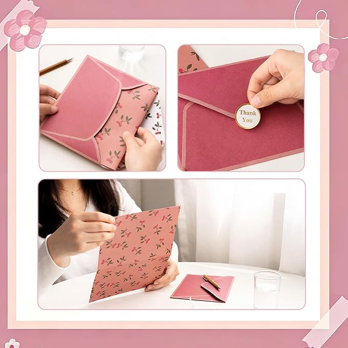 72 Pcs Stationery Paper Envelopes Set Includes 24 Lined Writing Paper & 12 Envelopes, Lovely Floral Cute Letter Writing Stationary Paper Envelopes Kit for Girls Office School Supplies(6Style)