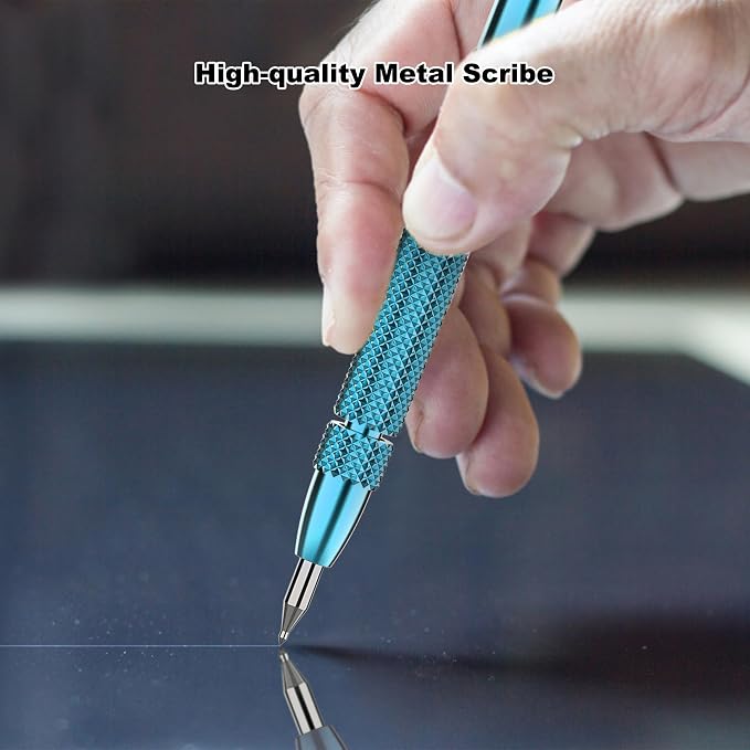 Glieskir 4 Pack Tungsten Carbide Scriber with Magnet,with Extra 21 Replacement Marking Tip And 6-Inch Ruler,Etching Engraving Pen for Glass/Ceramics/Metal Sheet