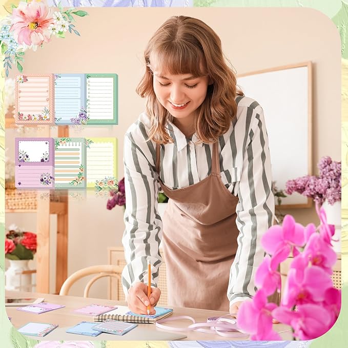 12 Pads Cute Sticky Notes Flower Sticky Notes 3 x 4 Inches Colored Adhesive Memo Reminder Decor Floral Memo Pads Flower Notepads for Journal Office Birthday Gifts