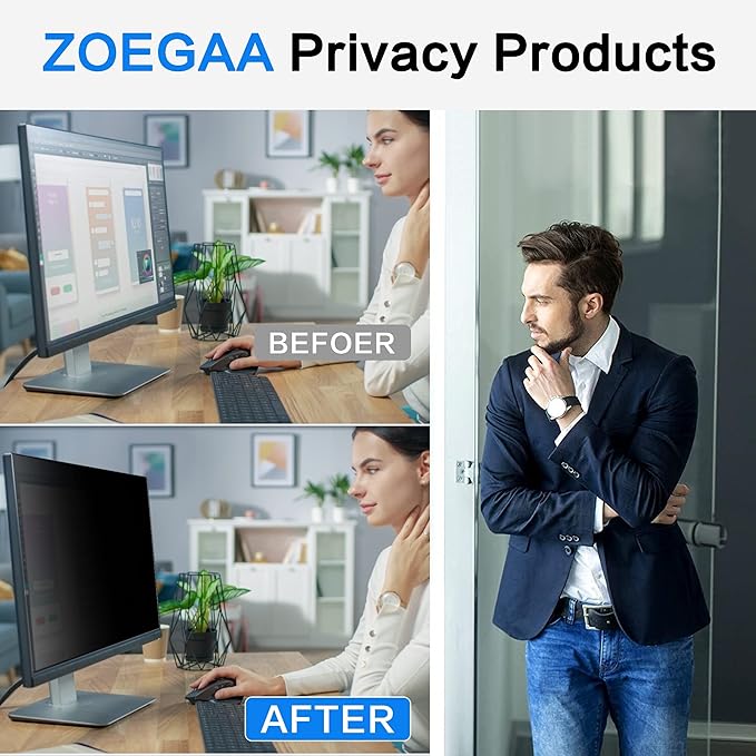 ZOEGAA 21.5 Inch Computer Privacy Screen Filter for 16:9 Widescreen Computer Monitor 18.8"x10.6" - Computer Screen Privacy Shield and Anti Blue Light Anti-Glare Screen Protector
