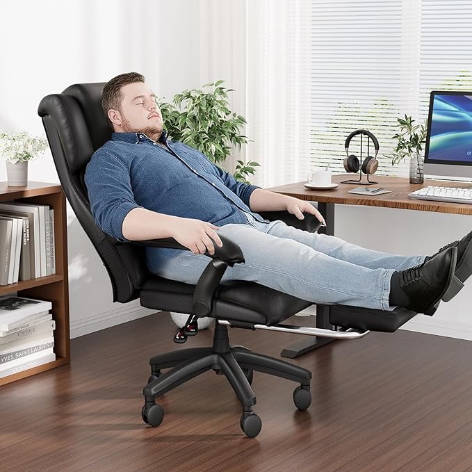HOMREST 500lbs Big and Tall Office Chair, Ergonomic Heavy Duty Chair with Adjustable Lumbar Support & Backrest, Executive Leather Office Chair with Wide Armrests and Wheels (Black)