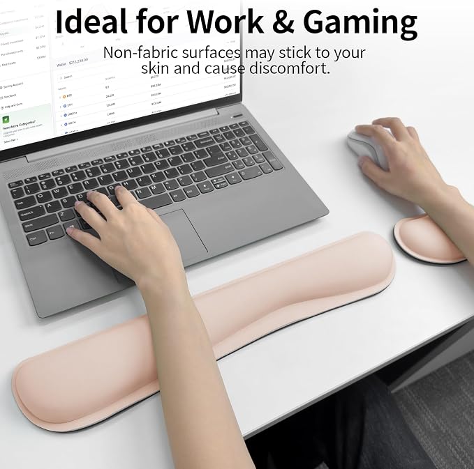 Bloss 2 Wrist Rest Support for Mouse Pad & Keyboard Set, Ergonomic Design Wrist Support Pad for Keyboard, Soft Memory Foam Desk Pads Support Hand and Arm Easy Typing Pain Relief - Beige