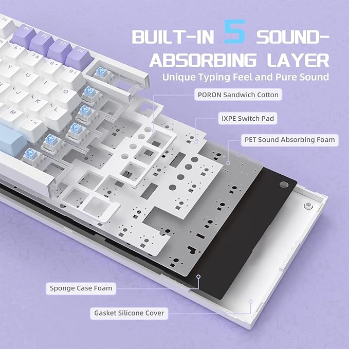 A.JAZZ Attack Shark AK820 75% Wired Mechanical Gaming Keyboard with Knob Hot Swappable Custom Gasket RGB Keyboard NKRO Linear Sea Salt Switch for PC/Win/Mac-Purple/Blue