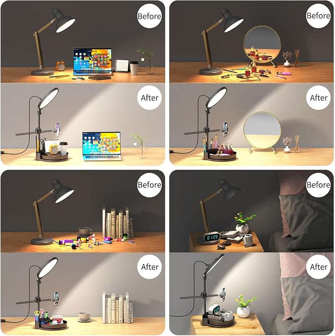 Selfie Light Kit for Desk and Laptop,55W Dimmable Full Screen Ring Light,with Rotating Storage Box,Pen Holder Stand,Phone Holder and Controller (White, 10.5)