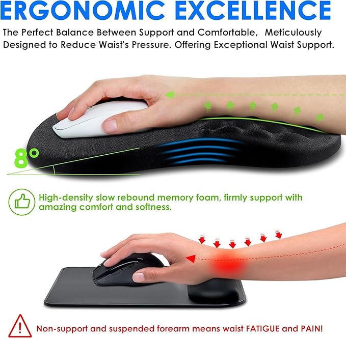 Ergonomic Mouse Pad with Wrist Rest, Carpal Tunnel Mousepad Waist Support, Memory Foam Massage Design Pain Relief (ABCD234)