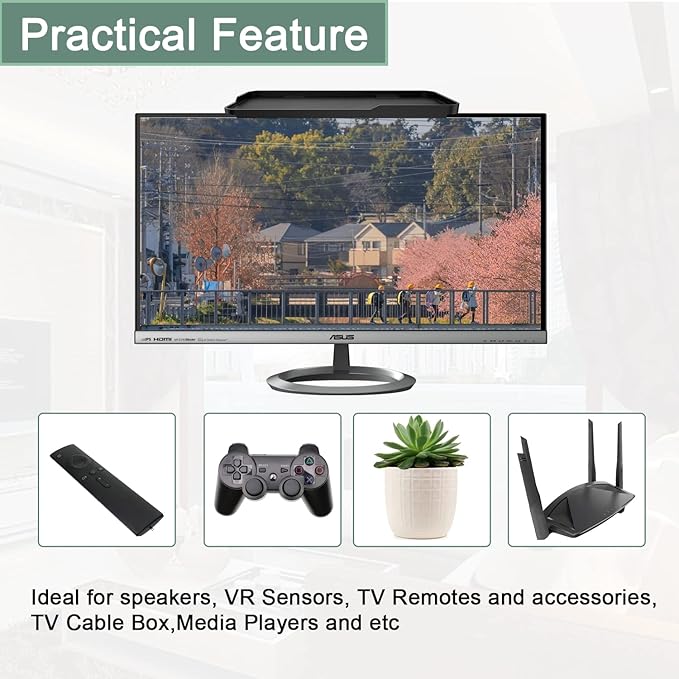 TV Screen Top Shelf Monitor Shelf Adjustable Computer Screen for Office Desk, Cellphone Stand, Media Box, Game Console, Router 11.8 x4.7 inch TV Tray Stand Mount Storage Organizer Bracket