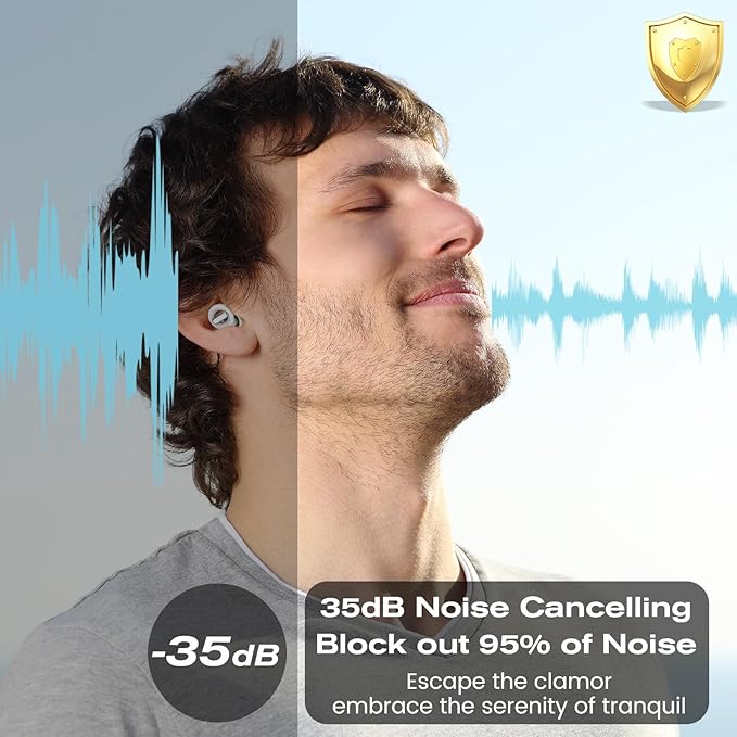 Ear Plugs for Sleeping Noise Cancelling, 35 dB Reusable Ear Plug for Noise Reduction with 8 Ear Tips, Soft Concert Ear Plugs, Hearing Protection Silicone Earplugs for Sleep, Work (White)
