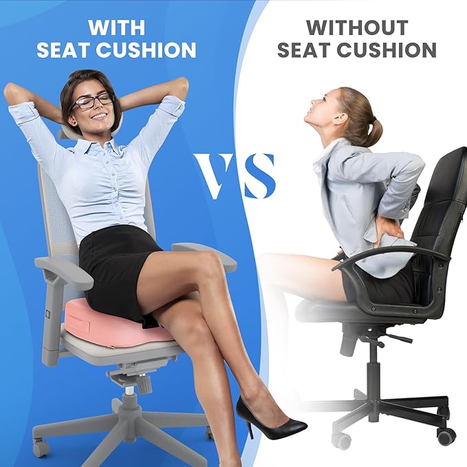 TushGuard Seat Cushion for Office Chair, Memory Foam Chair Cushion, Pink | Office Chair Cushion for Car, Airplane - Chair Pad for Long Sitting Sciatica, Hip, Coccyx,Tailbone Pain Relief, Butt Pillow