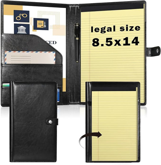 1Pack Legal Size Portfolio Padfolio PU Leather with 8.5 x 14 inch Tearable Legal Pad Holder 50 Sheets Leather Portfolio Folder Binder for Interview Attorneys Business Black
