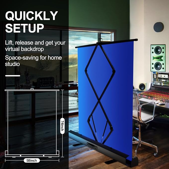 EMART 58x74in Collapsible Blue Backdrop Screen, Retractable Chroma Key Panel for Photo Background Removal, Portable Wrinkle-Resistant Backdrop with Stand for Streaming, Photographic Studio, TikTok
