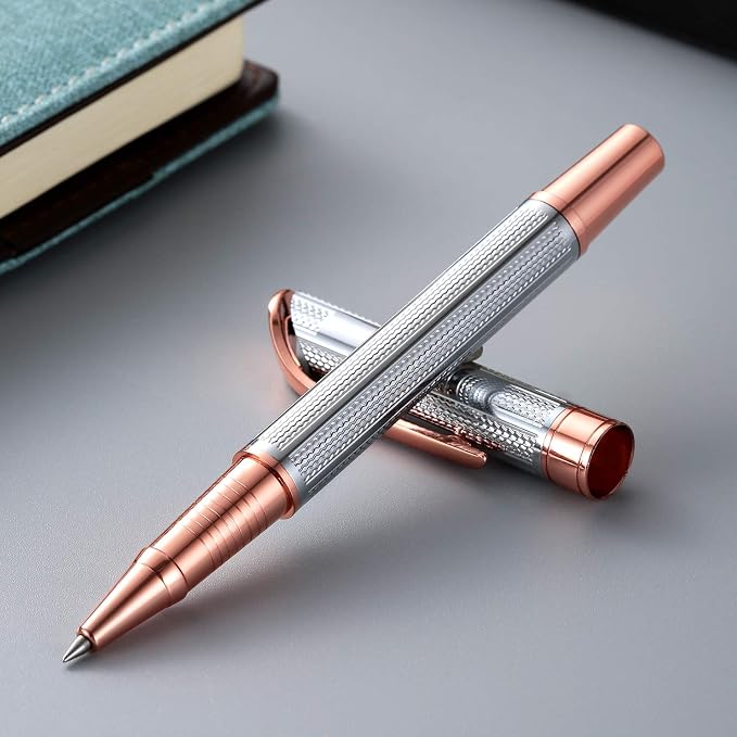 Penneed Rollerball Pen with Gift Set, Gel Pen for Men, Women, Business, Party&Wedding Black Ink 0.7mm G5 (Gold-Sliver)