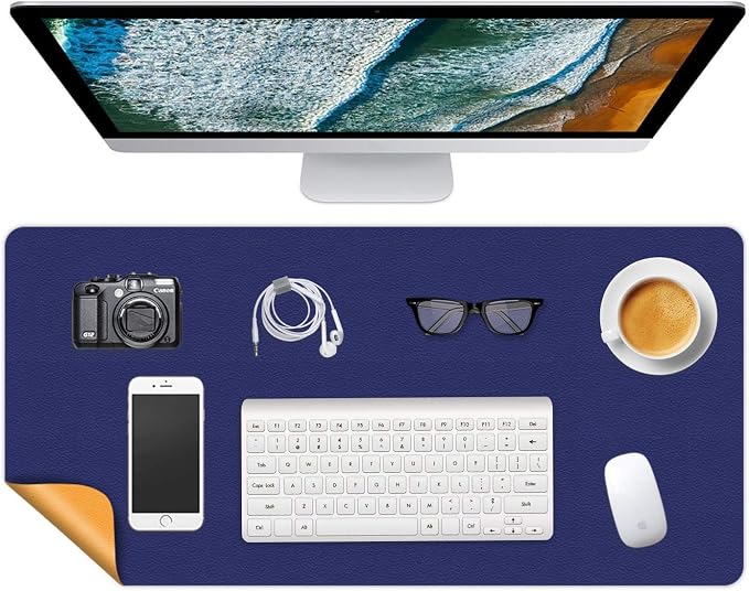 Writing Desk Mat Pad Waterproof Desk Blotter Protector 16 X 24 Inch Mouse Pad Non Slip Desktop Protector Easy Clean Table Cover Dual-Sided Mat for Work & Gaming, Office & Home (Cobalt Blue/Yellow)