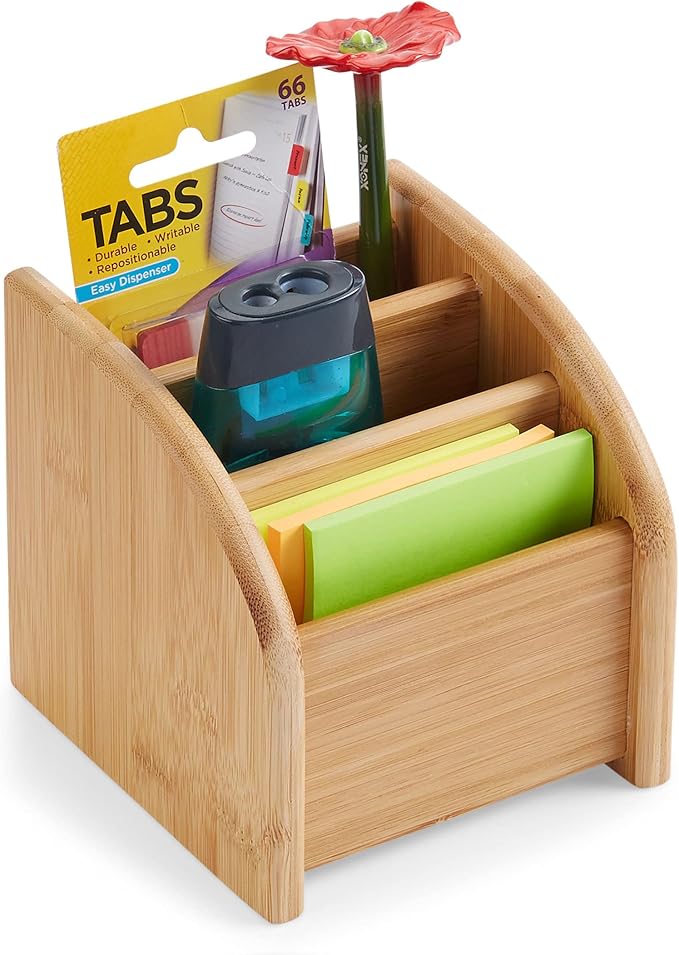 Bookaholic Desk Organizer 3 Tier Bamboo Mini Desk Storage for Office Supplies, Toiletries, Crafts, Great for Desk, Vanity, Tabletop in Home or Office Makeup Organizer