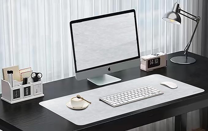 Leather Desk Mat,31.5"x15.7" Non-Slip PU Leather Desk Pad, 2mm Thick Desk Blotter with Stiched line, Retro Large Mouse Pad, Laptop Pad for Office & Home Use (Light Grey)