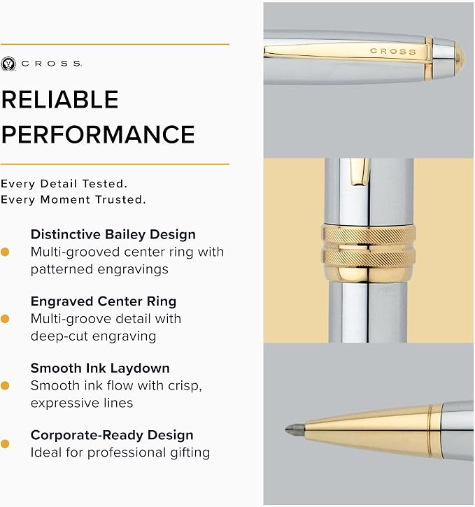 Cross Bailey Refillable Ballpoint Pen Presented in a Premium Gift Box - Medium Point, Black Ink, Medalist