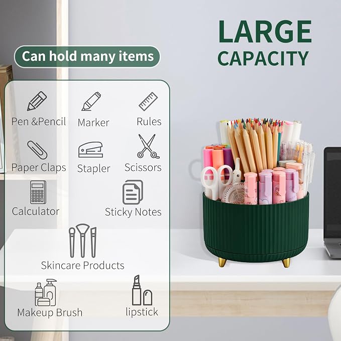 Camelmother 360°Rotating Pen&Pencil Holder For Desk With 5Slots Cute Office