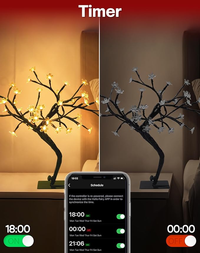 Smart RGB LED Cherry Blossom Tree Lamp, 16 Inch USB Lighted Bonsai for Desk, App Control Music Sync Timer, Color Changing Small Night Light for Bedroom Home Office Indoor Decor