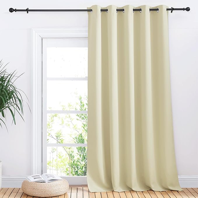 NICETOWN Sliding Door Curtains, Wide Thermal Blackout Patio Door Curtain Panel, Beige, W70 x L95, Sliding Door Drapes/Draperies with Grommet Top